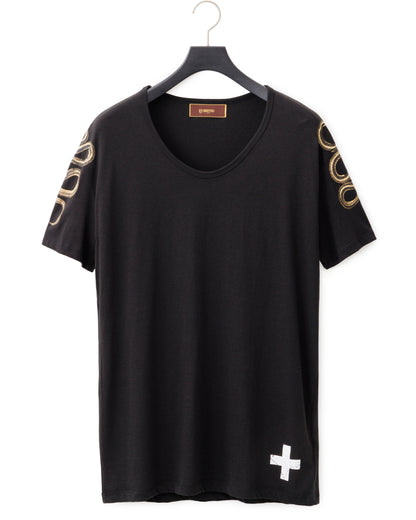 Bennu / Printed Loose Fit Tee - Snake - BLACK