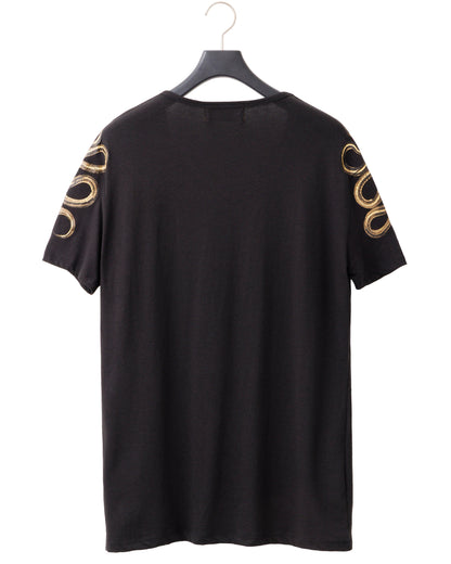 Bennu / Printed Loose Fit Tee - Snake - BLACK