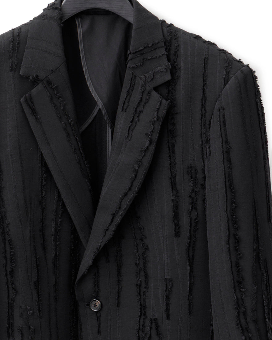 HARRISON WONG / Ripped Texture 1B Blazer - Black