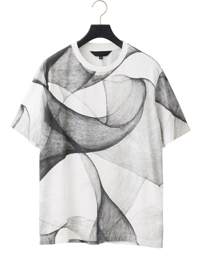 HARRISON WONG / Regular Fit Tee With Organic Wave Print - White