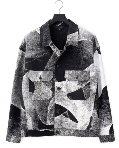 HARRISON WONG / Seersucker Jacket With Curvy Shadow Pattern - Black