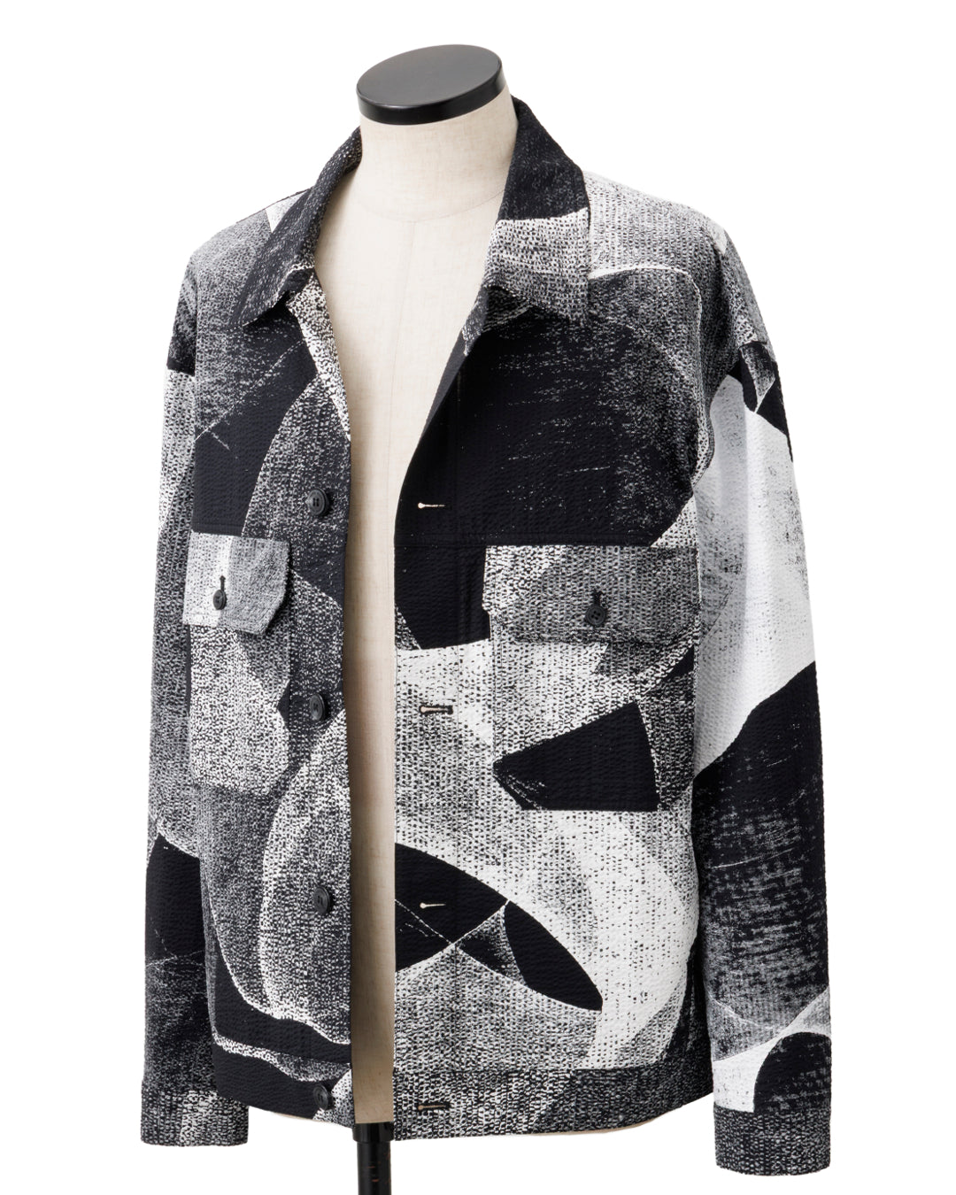 HARRISON WONG / Seersucker Jacket With Curvy Shadow Pattern - Black