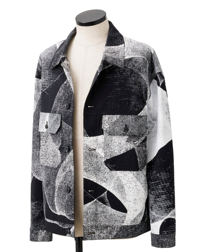 HARRISON WONG / Seersucker Jacket With Curvy Shadow Pattern - Black