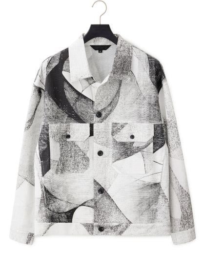 HARRISON WONG / Seersucker Jacket With Curvy Shadow Pattern - White