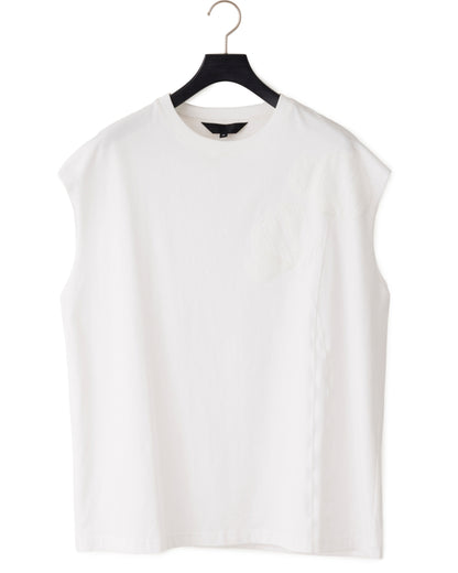 HARRISON WONG / Oversize Sleeveless Tee With Flowers Embroidery - White