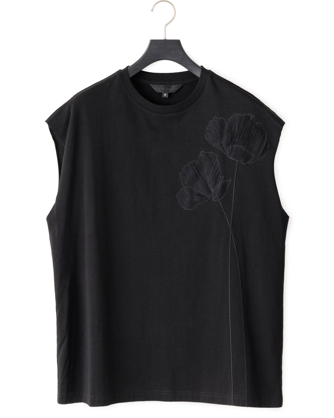 HARRISON WONG / Oversize Sleeveless Tee With Flowers Embroidery - Black