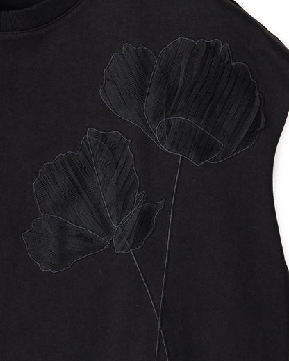 HARRISON WONG / Oversize Sleeveless Tee With Flowers Embroidery - Black