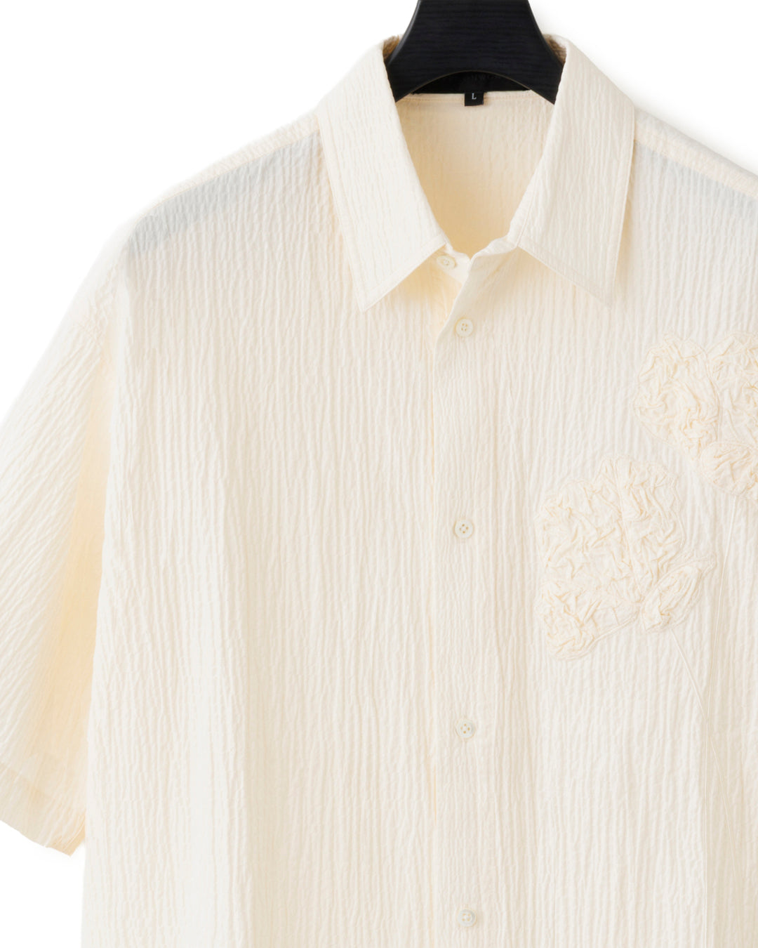 HARRISON WONG / Oversize Textured Cotton Shirt With Flowers Embroidery - Beige