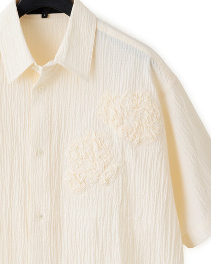 HARRISON WONG / Oversize Textured Cotton Shirt With Flowers Embroidery - Beige