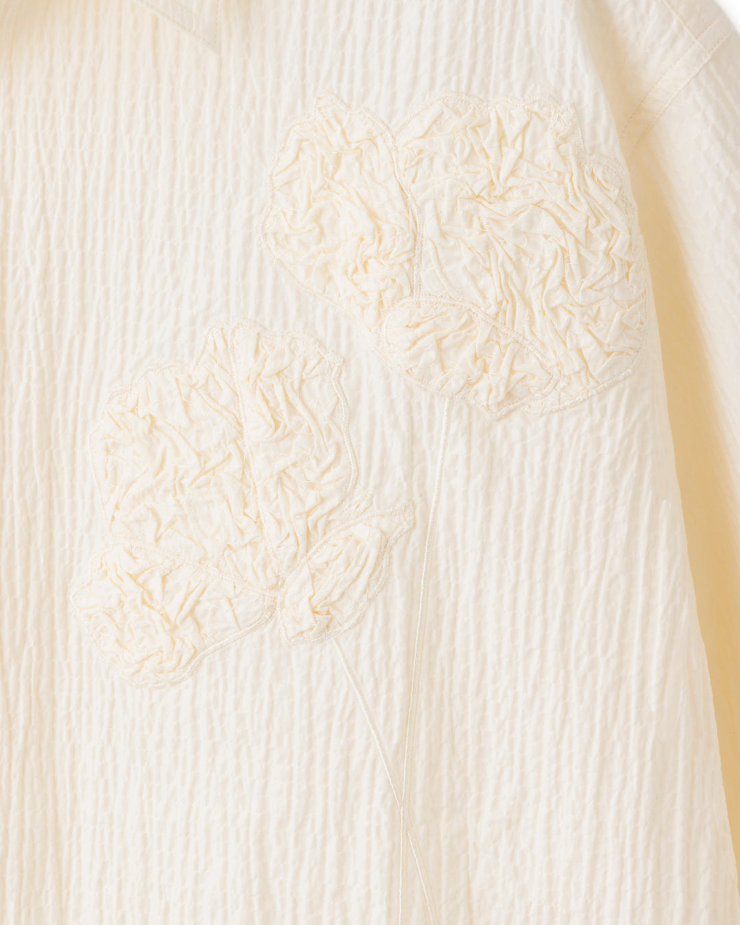 HARRISON WONG / Oversize Textured Cotton Shirt With Flowers Embroidery - Beige