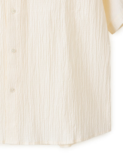 HARRISON WONG / Oversize Textured Cotton Shirt With Flowers Embroidery - Beige