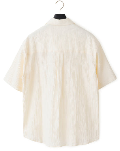 HARRISON WONG / Oversize Textured Cotton Shirt With Flowers Embroidery - Beige