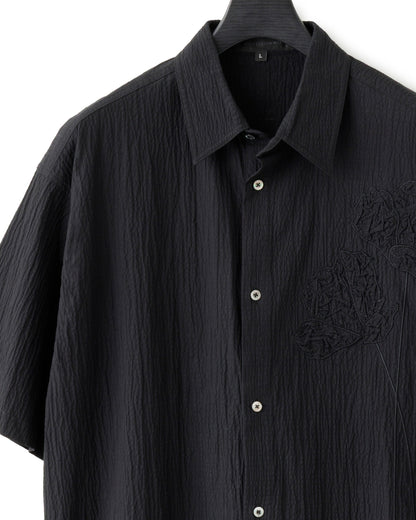 HARRISON WONG / Oversize Textured Cotton Shirt With Flowers Embroidery - Black