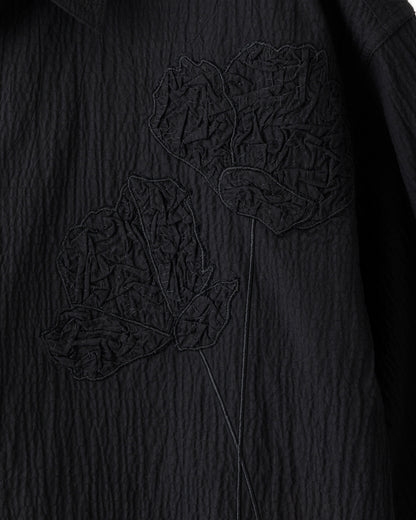 HARRISON WONG / Oversize Textured Cotton Shirt With Flowers Embroidery - Black