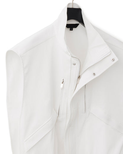 HARRISON WONG / Striped Textured Wide Shoulder Sleeveless Jacket