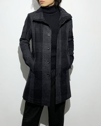 gène par YUKIO MISHIBA / Check Melton Stand Collar Coat