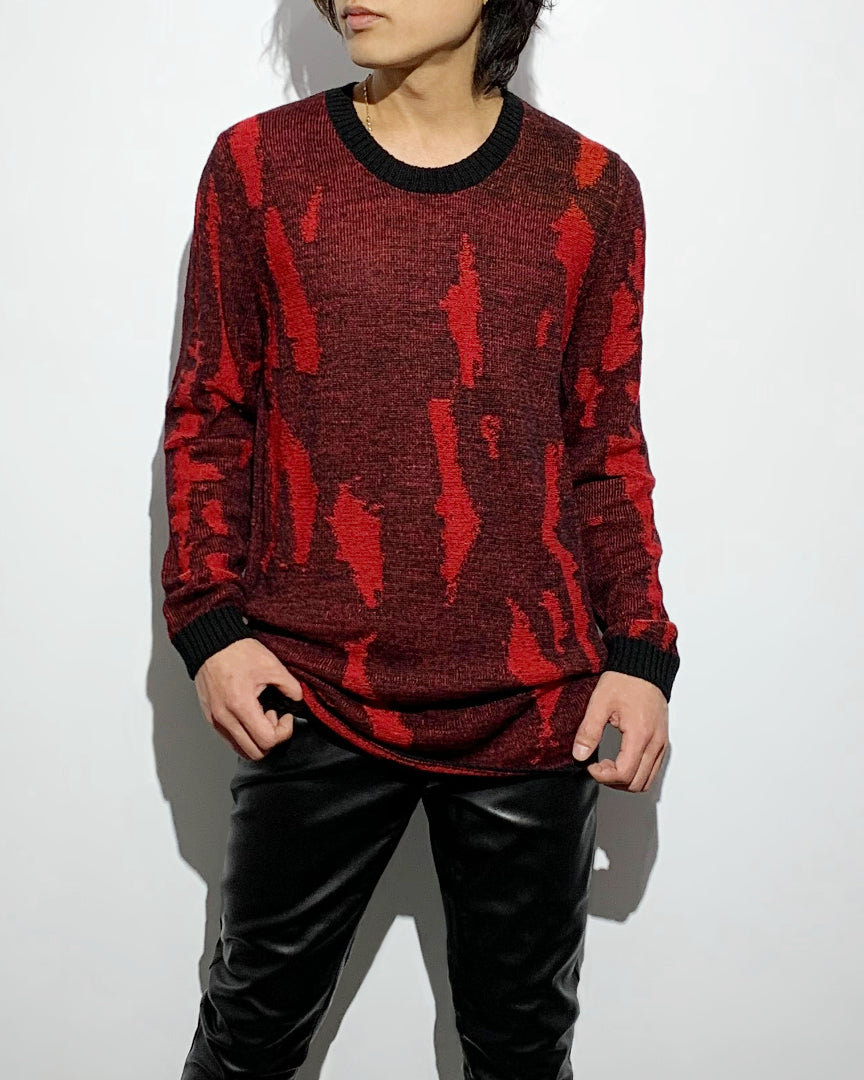 gène par YUKIO MISHIBA / Flake Single Jacquard Knit - Black×Red
