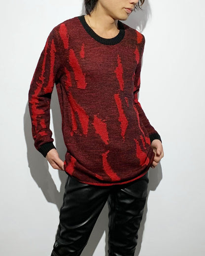 gène par YUKIO MISHIBA / Flake Single Jacquard Knit - Black×Red