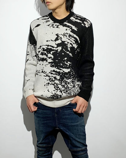 gène par YUKIO MISHIBA / Abstract Double Jacquard Knit - Black×White