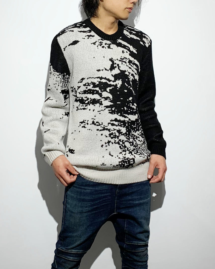 gène par YUKIO MISHIBA / Abstract Double Jacquard Knit - Black×White