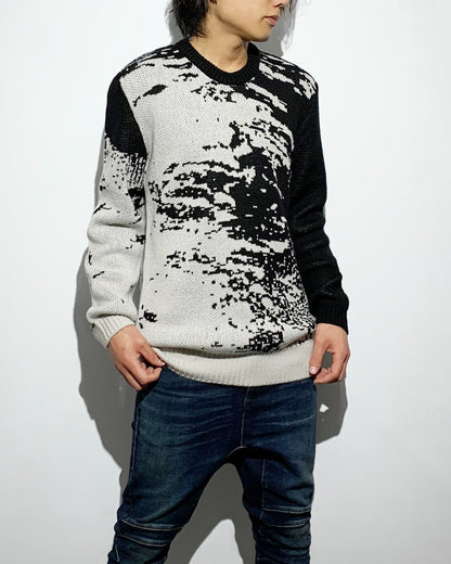 gène par YUKIO MISHIBA / Abstract Double Jacquard Knit - Black×White
