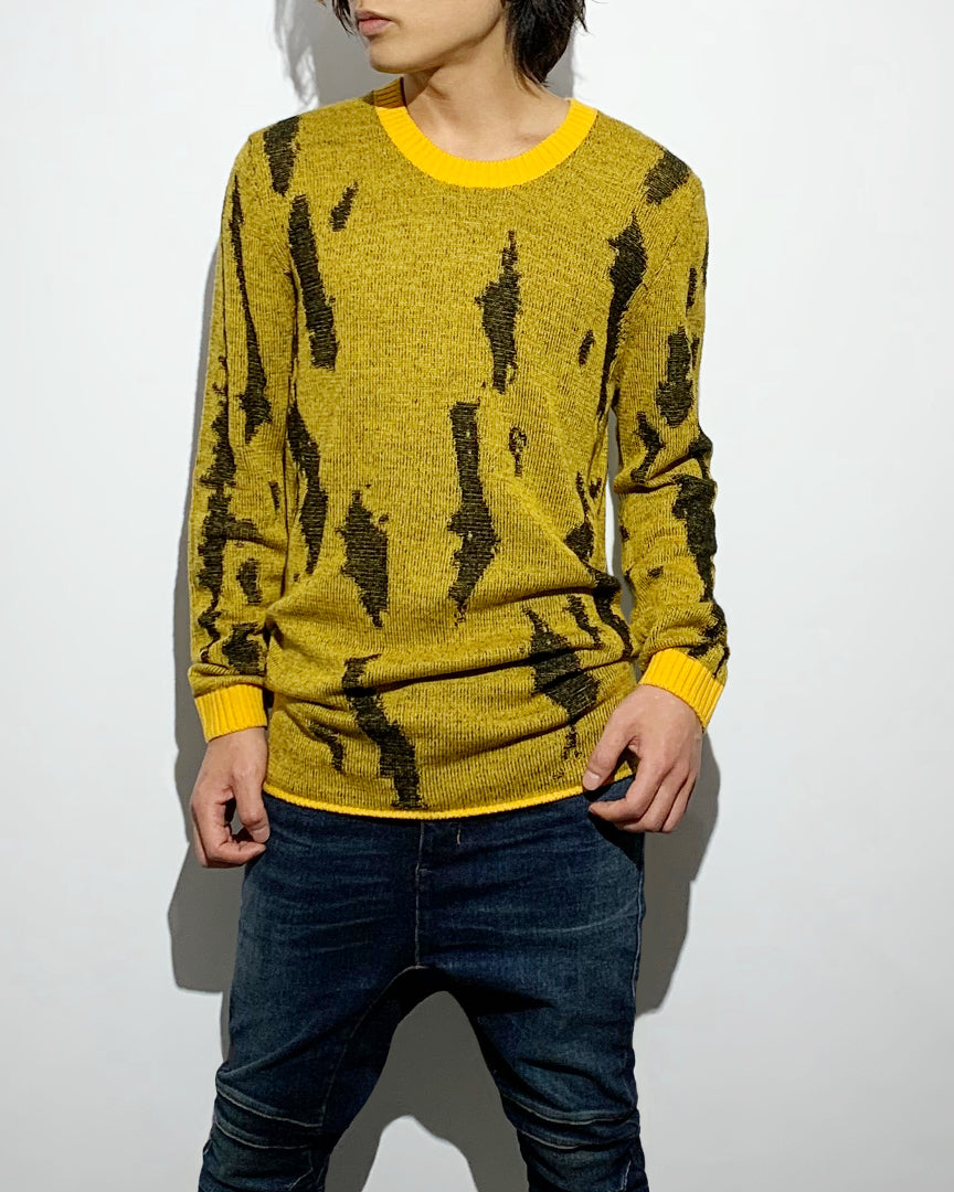 gène par YUKIO MISHIBA / Flake Single Jacquard Knit - Yellow×Black