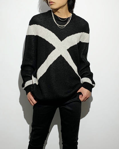gène par YUKIO MISHIBA / Cross Double Jacquard Knit - Black×White