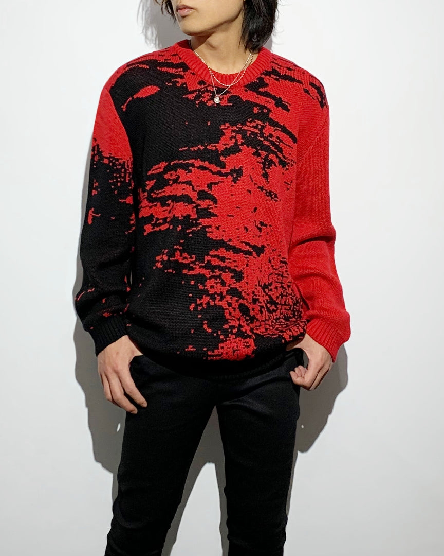 gène par YUKIO MISHIBA / Abstract Double Jacquard Knit - Red×Black