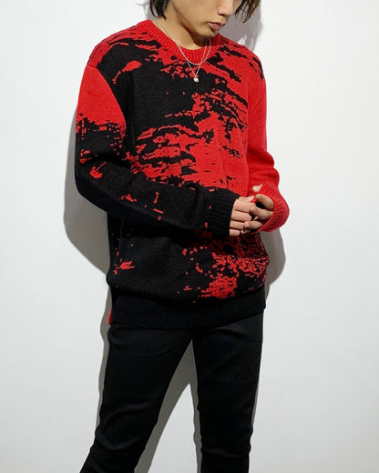 gène par YUKIO MISHIBA / Abstract Double Jacquard Knit - Red×Black