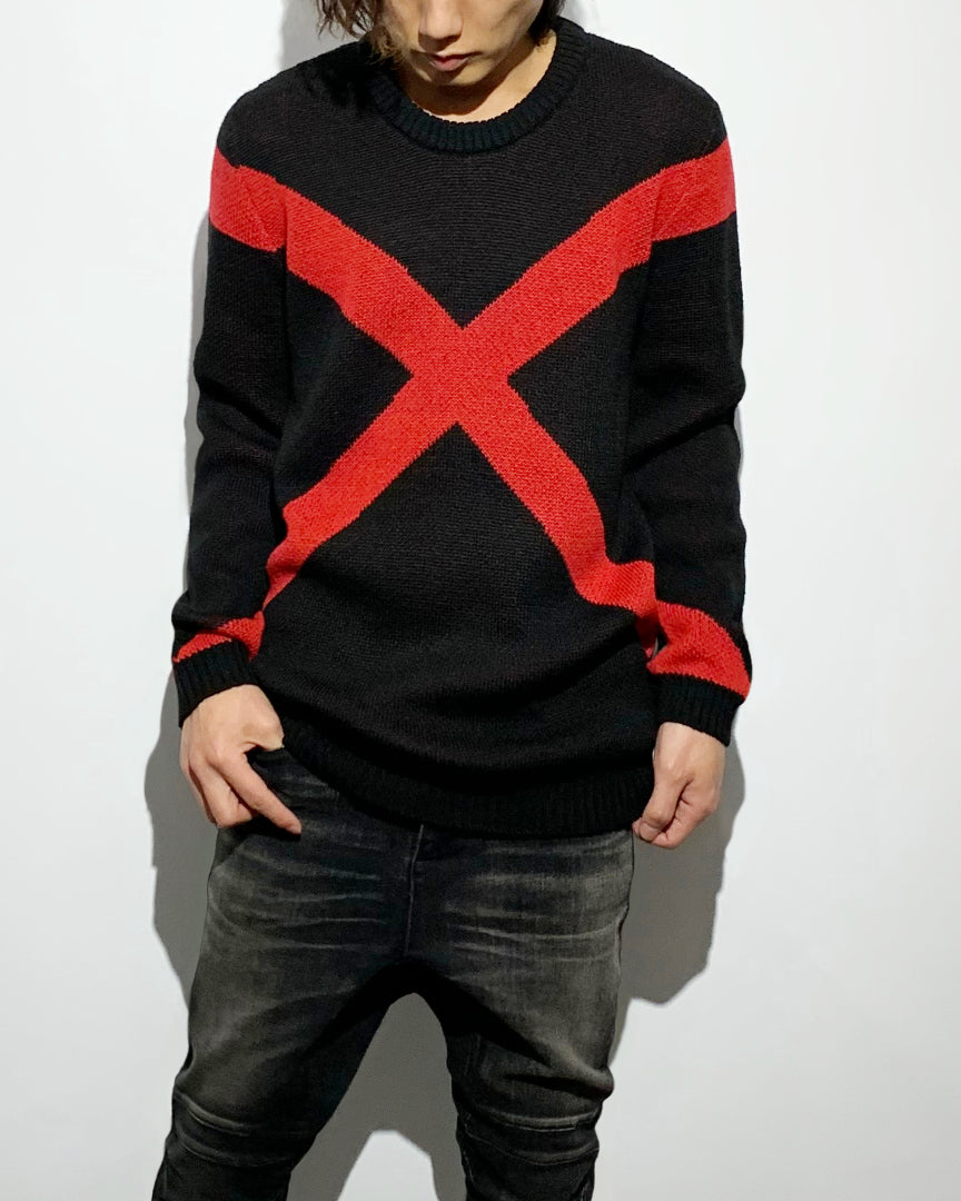 gène par YUKIO MISHIBA / Cross Double Jacquard Knit - Black×Red