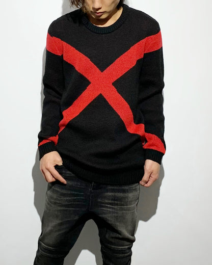 gène par YUKIO MISHIBA / Cross Double Jacquard Knit - Black×Red