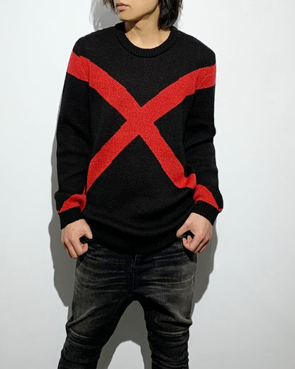 gène par YUKIO MISHIBA / Cross Double Jacquard Knit - Black×Red