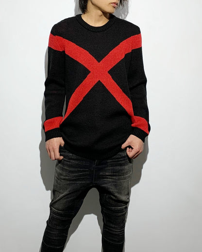 gène par YUKIO MISHIBA / Cross Double Jacquard Knit - Black×Red