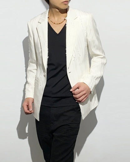HARRISON WONG / Ripped Texture 1B Blazer - White