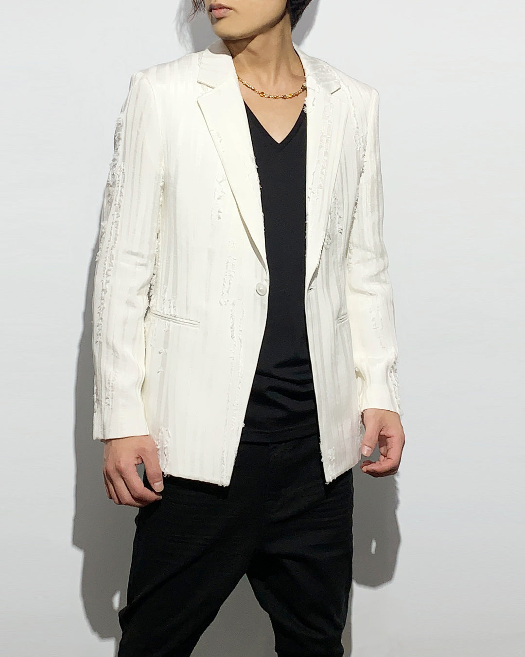 HARRISON WONG / Ripped Texture 1B Blazer - White