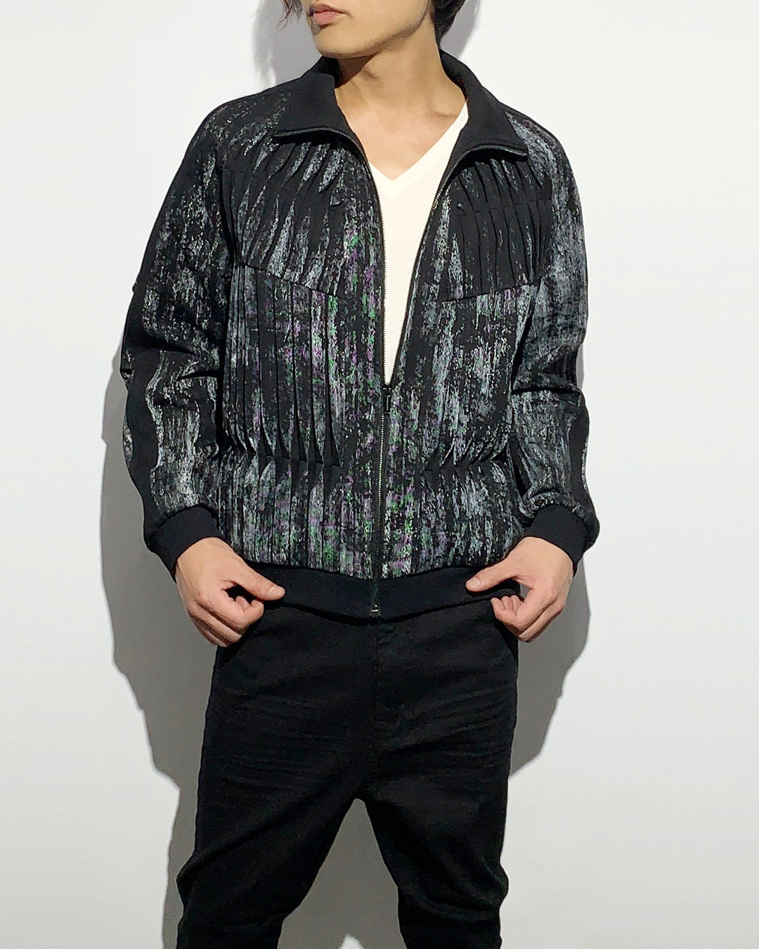 HARRISON WONG / Knit Jacket With Pleats & Brush Print
