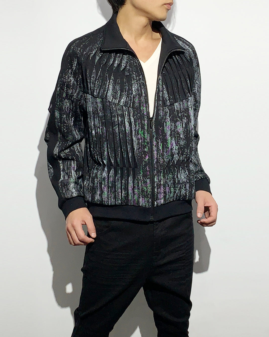 HARRISON WONG / Knit Jacket With Pleats & Brush Print