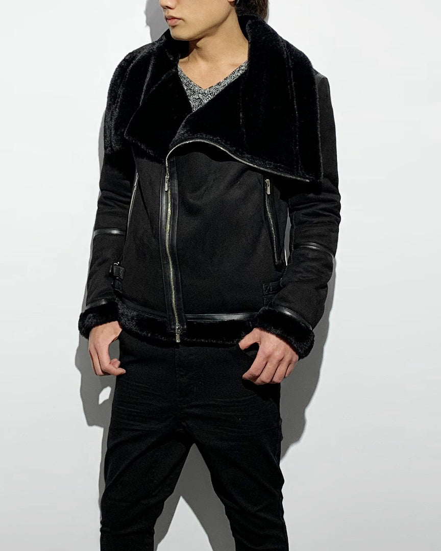 ys Yuji SUGENO / Bonded Shearling High Collar Riders Jacket