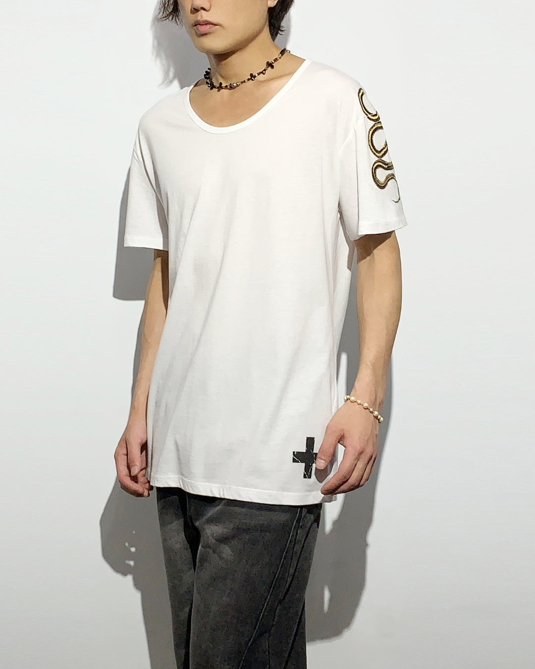 Bennu / Printed Loose Fit Tee - Snake - WHITE