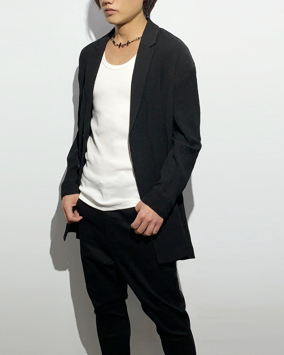 HARRISON WONG / Smocking Textured Long Blazer