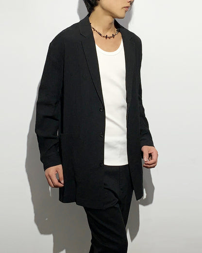 HARRISON WONG / Smocking Textured Long Blazer
