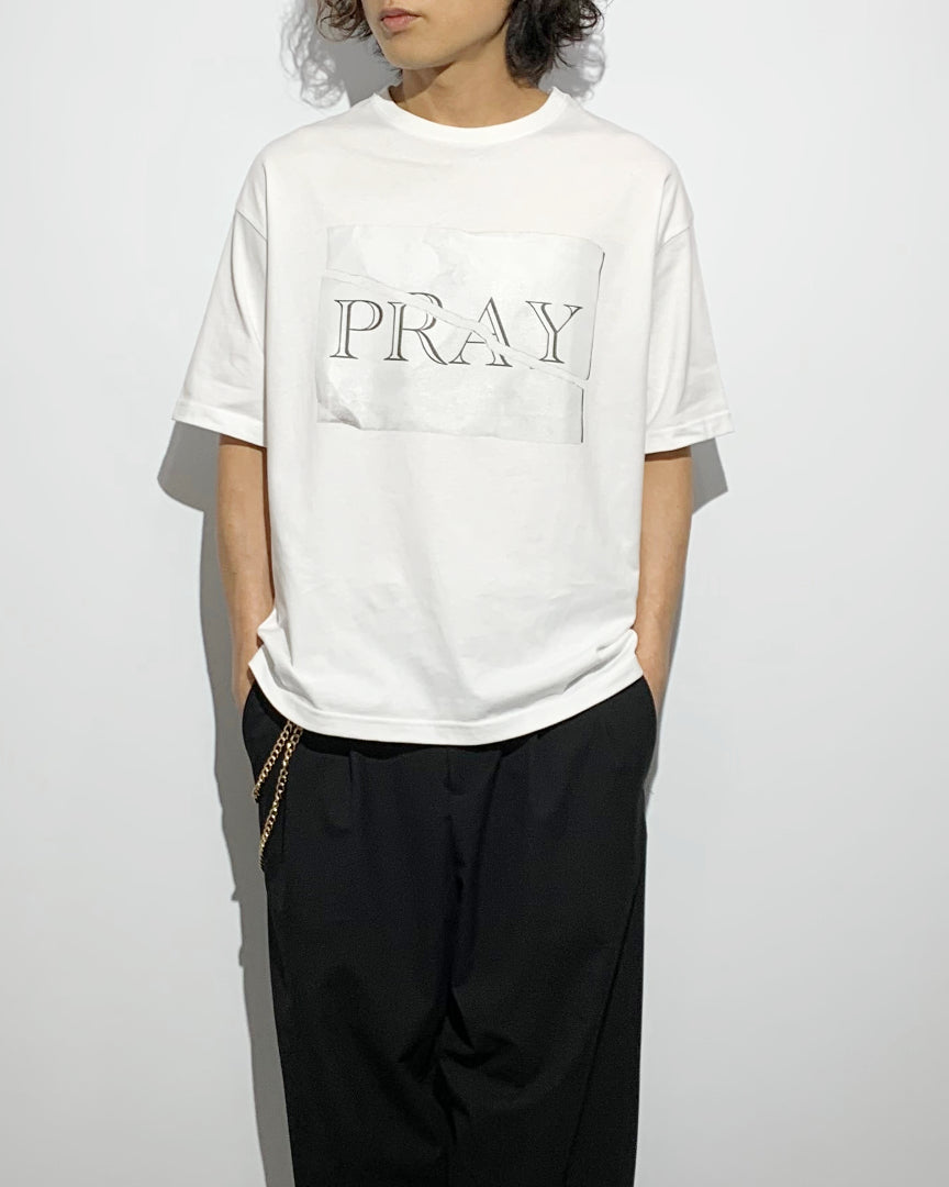 Bennu / Printed Loose Fit Tee - PRAY - WHITE