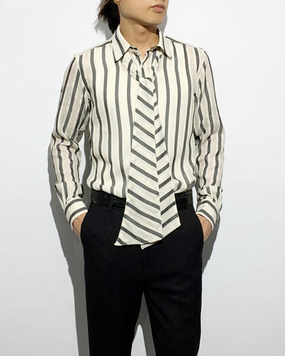 ys Yuji SUGENO / Karami Stripe Regular Shirt with Ascot Stole - IVORY