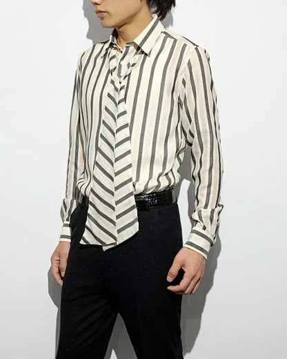 ys Yuji SUGENO / Karami Stripe Regular Shirt with Ascot Stole - IVORY