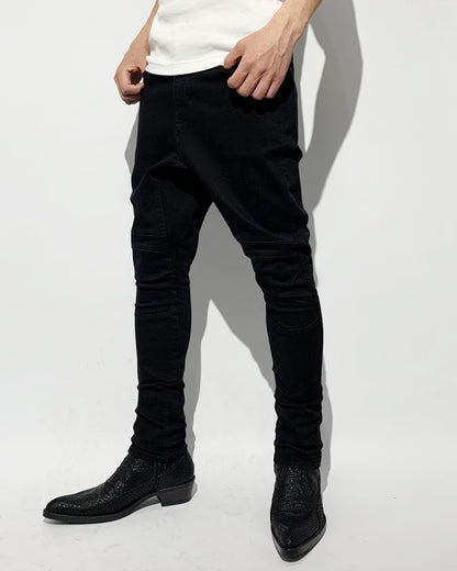 ys Yuji SUGENO / Supima Hybrid Denim Sarrouel Skinny Pants - BLACK