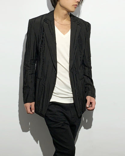 HARRISON WONG / Ripped Texture 1B Blazer - Black
