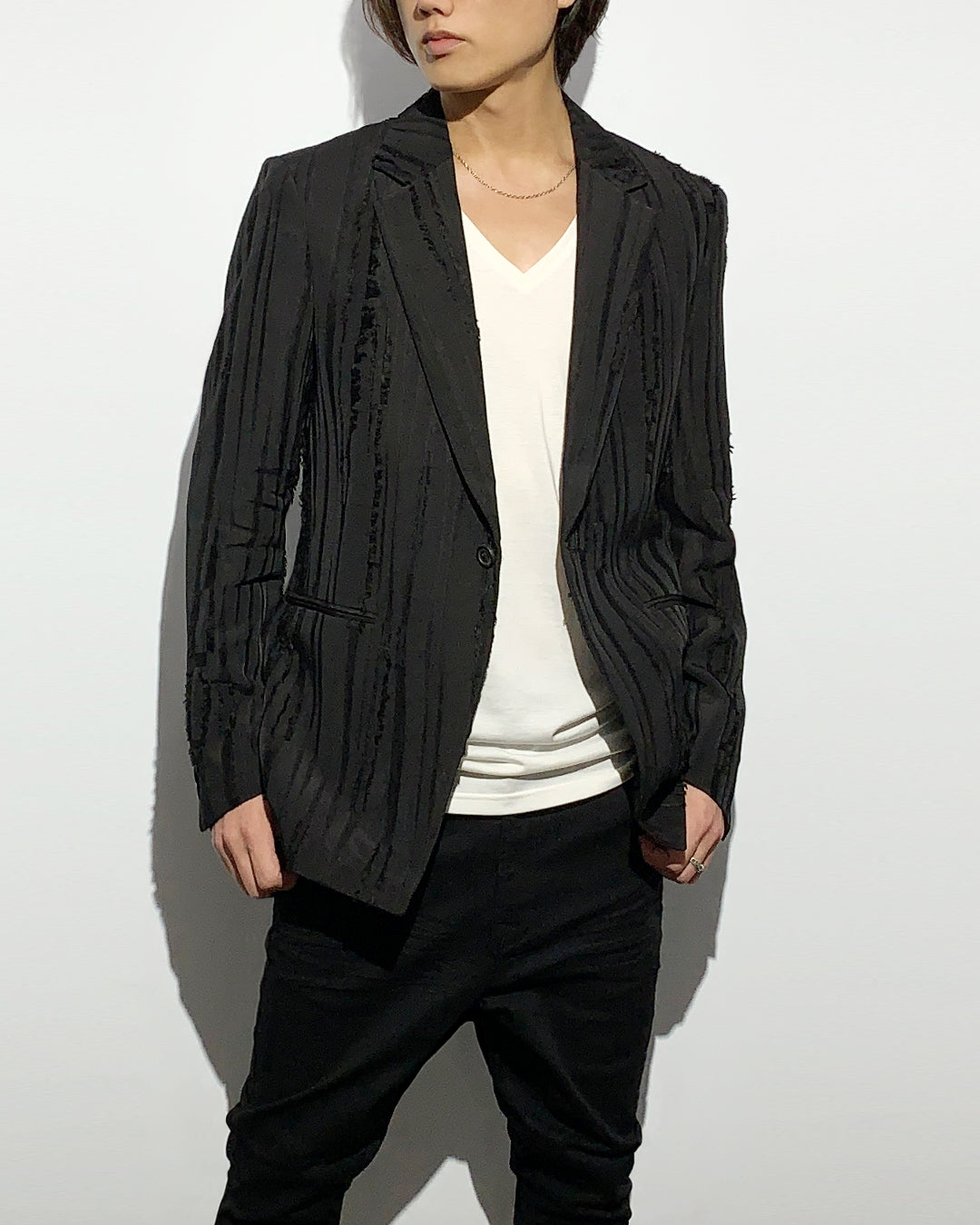 HARRISON WONG / Ripped Texture 1B Blazer - Black