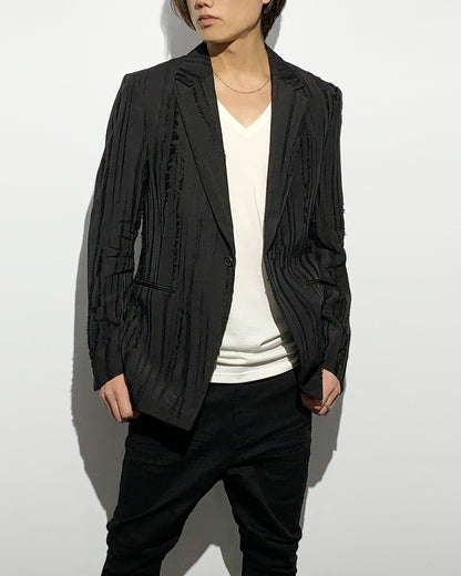 HARRISON WONG / Ripped Texture 1B Blazer - Black