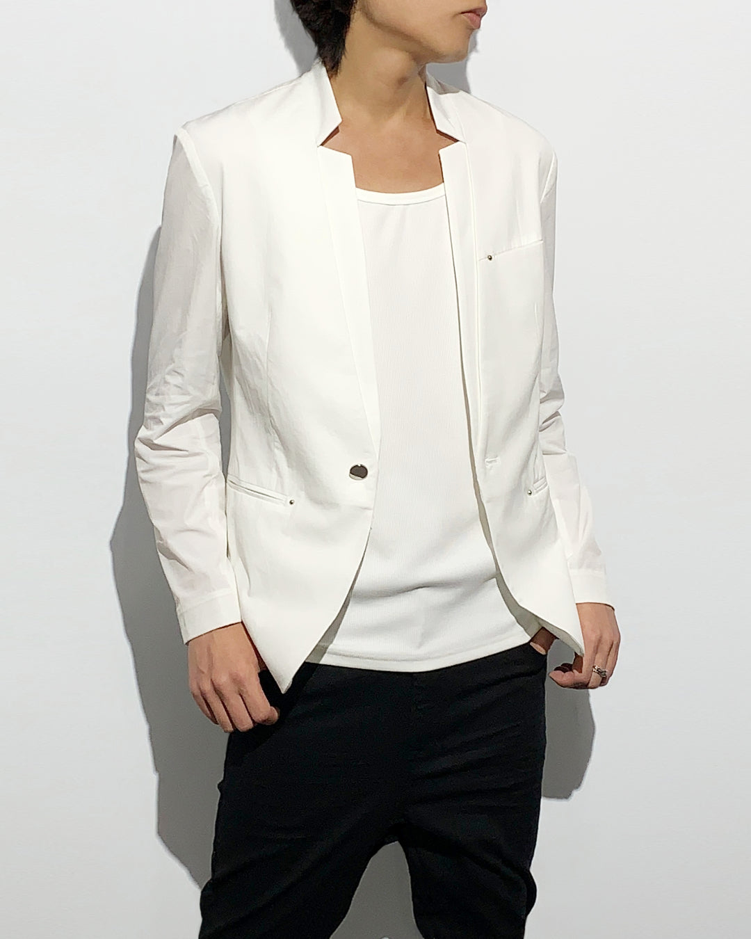 HARRISON WONG / Stand Collar Blazer With Studs - White