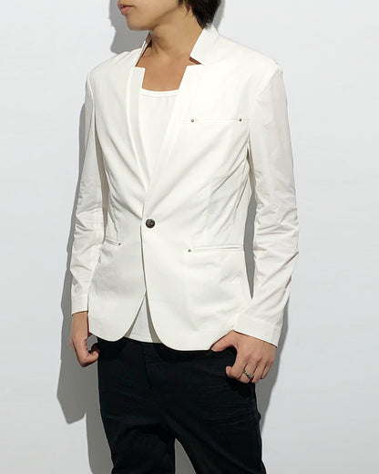 HARRISON WONG / Stand Collar Blazer With Studs - White